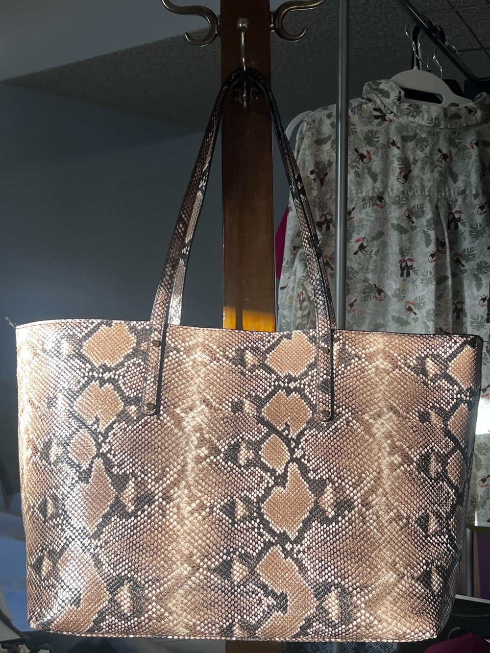 INC International Concepts Brown and Black Snake-Print Tote